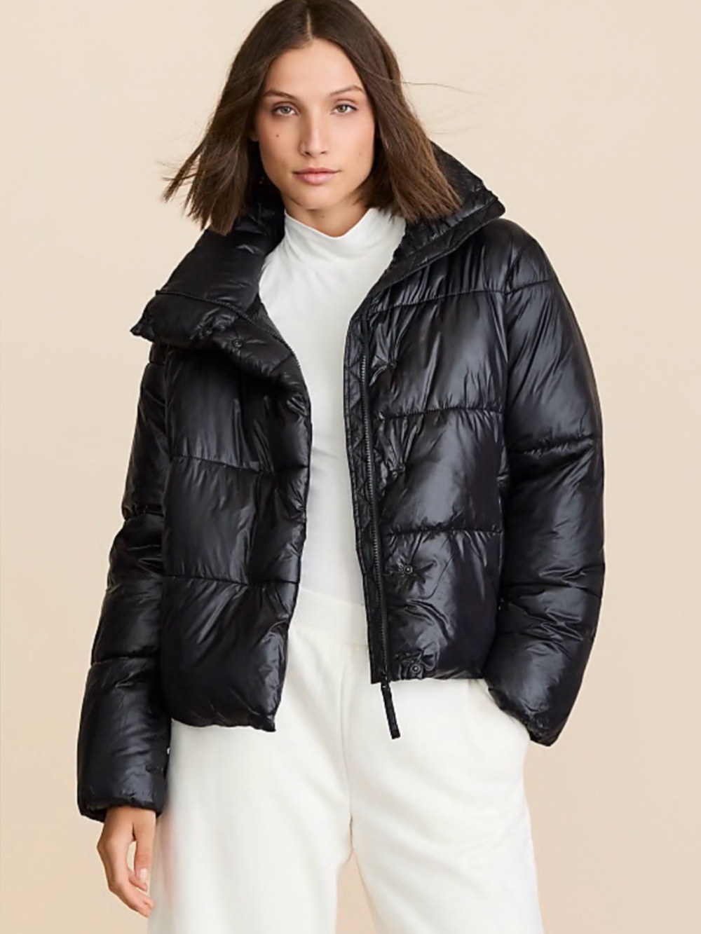 Lou & Grey Large hooded Black Shiny Puffer Jacket with Hood new with tags